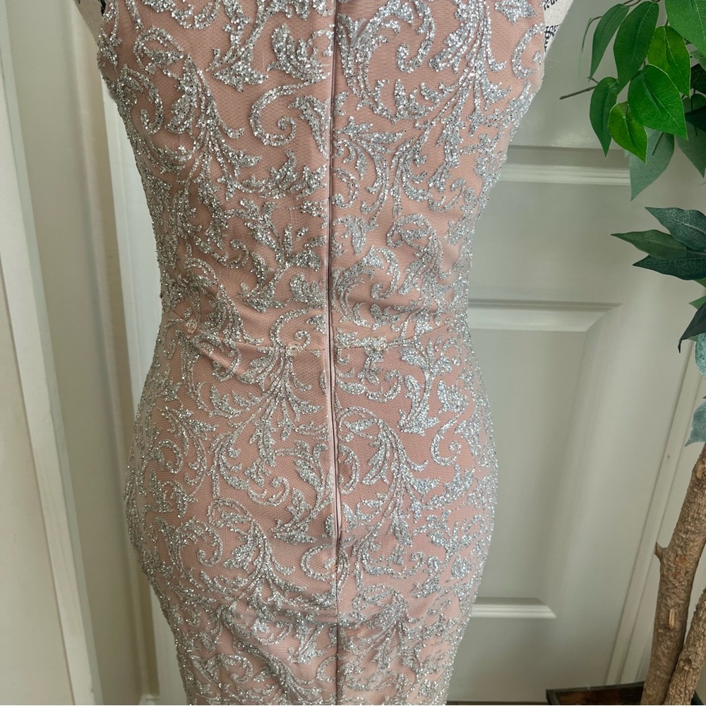 Portia & Scarlett Embellished High-Neck Halter Mermaid Gown Pink Silver Sz S - Picture 13 of 16
